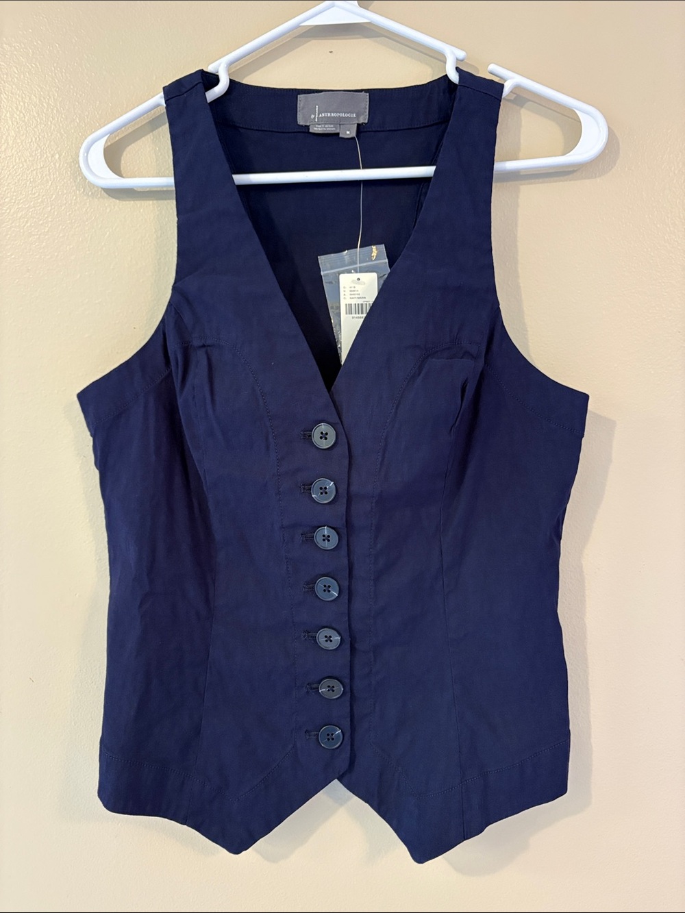 Anthropologie Navy Stretch Button Front Tailored Vest M NWT